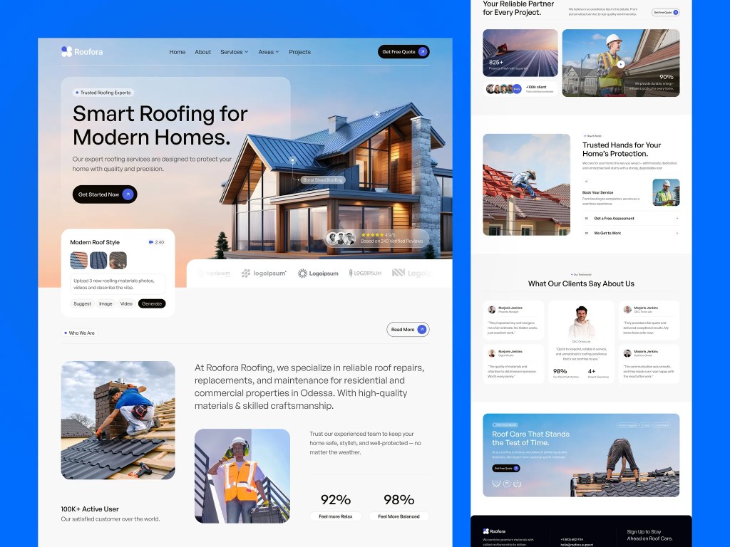 Roofora roofing company website design example