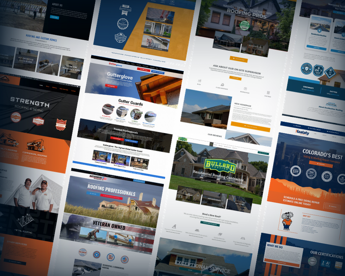 Collage of contractor websites we have built for roofing and home service businesses